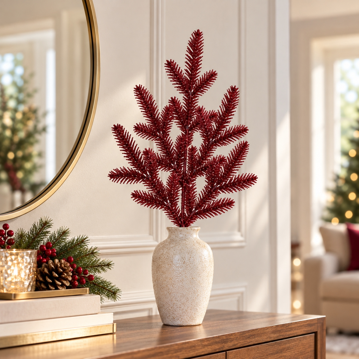AI-FL7259BUR Burgundy Pine Branch Spray Pick