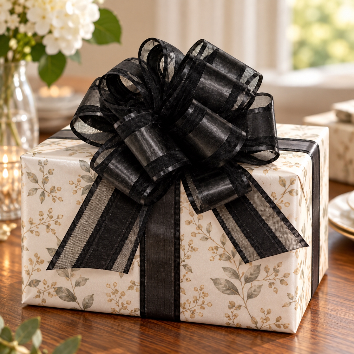 Set Of 50 5'D Black Center Stripe Pull Bow