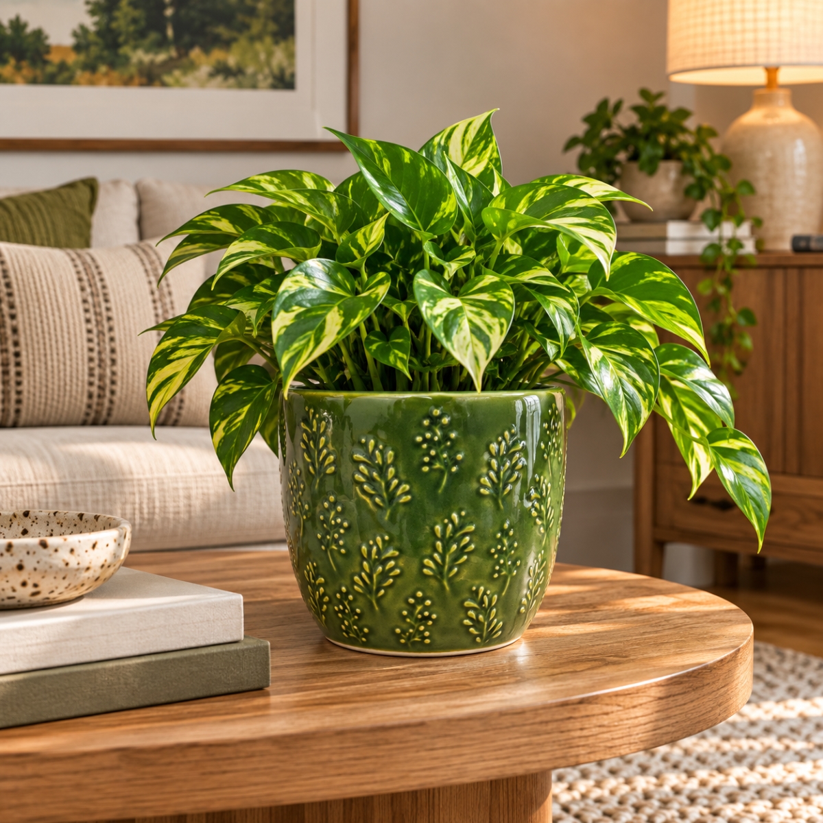 AI-CE10-350 Sara-Green With Leaf Pattern Pot