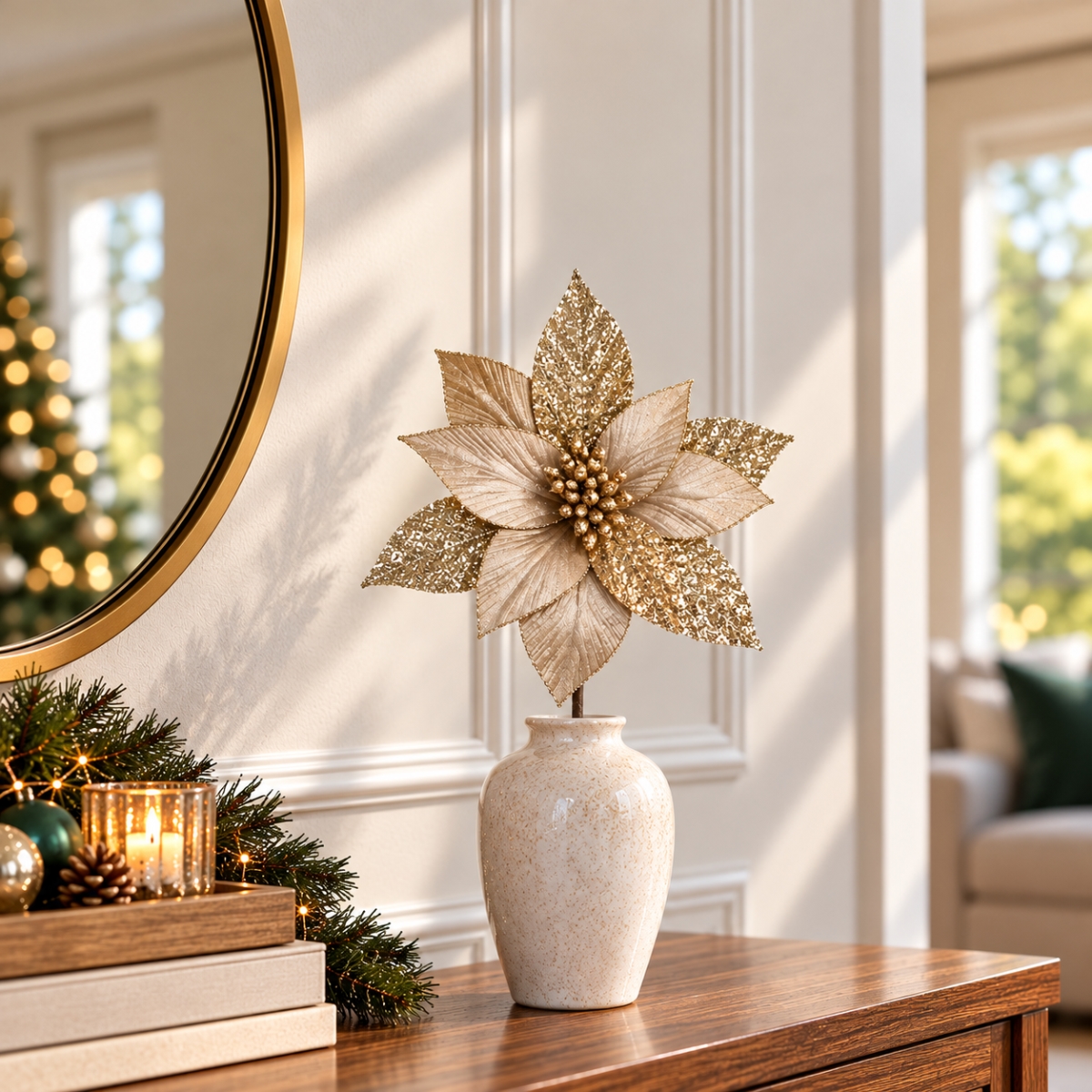 AI-FL7261CHP Glittery Champagne Poinsettia Pick