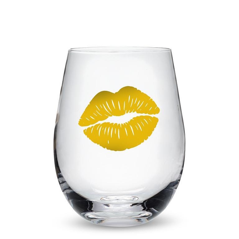 AB-27-SWAK-SG Lip Print Stemless Wine Glass