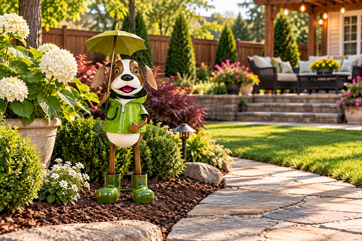 AI-GG9662 Beagle Standing In The Rain Garden Sculpture