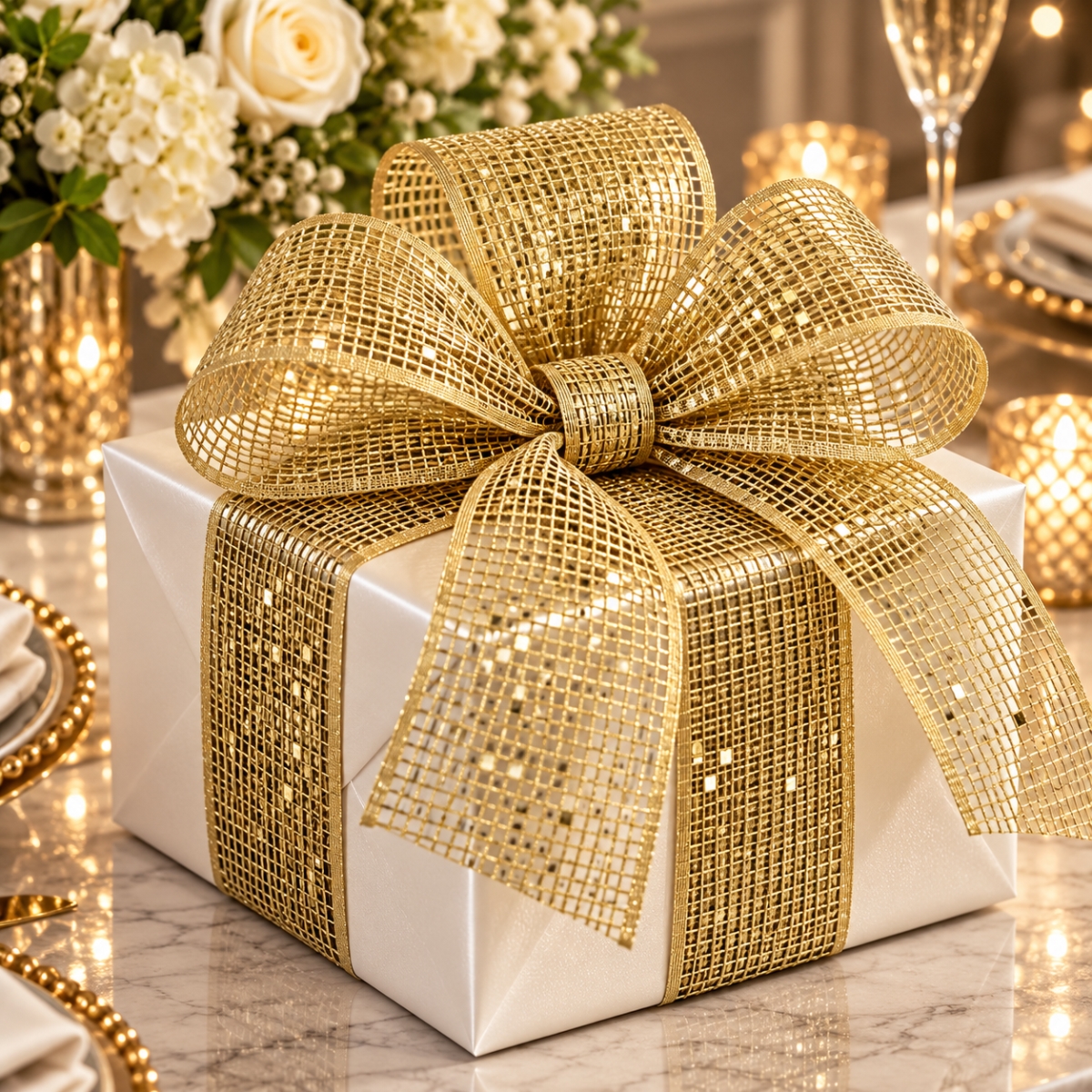 AI-5908100151 4'X25Yds Gold Metallic Mesh Ribbon