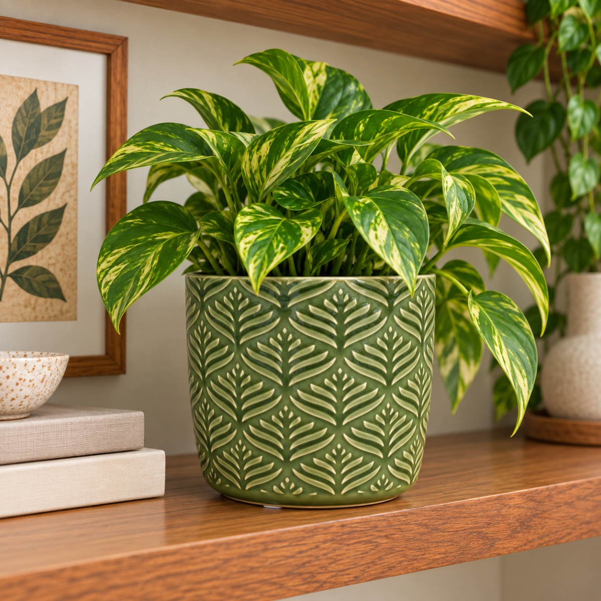 AI-CE07-389 Green Leaf Patterned Pot