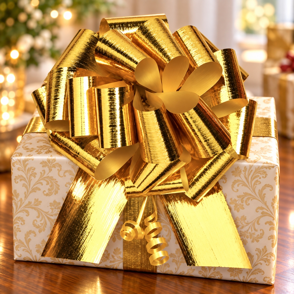 Set Of 50 9'D Metallic Gold Center Stripe Pull Bow