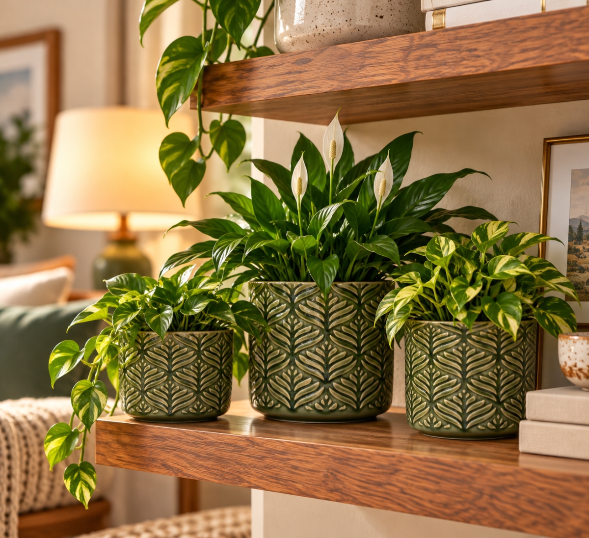 AI-CE206-393 Set Of 3 Green Leaf Pattern Pot
