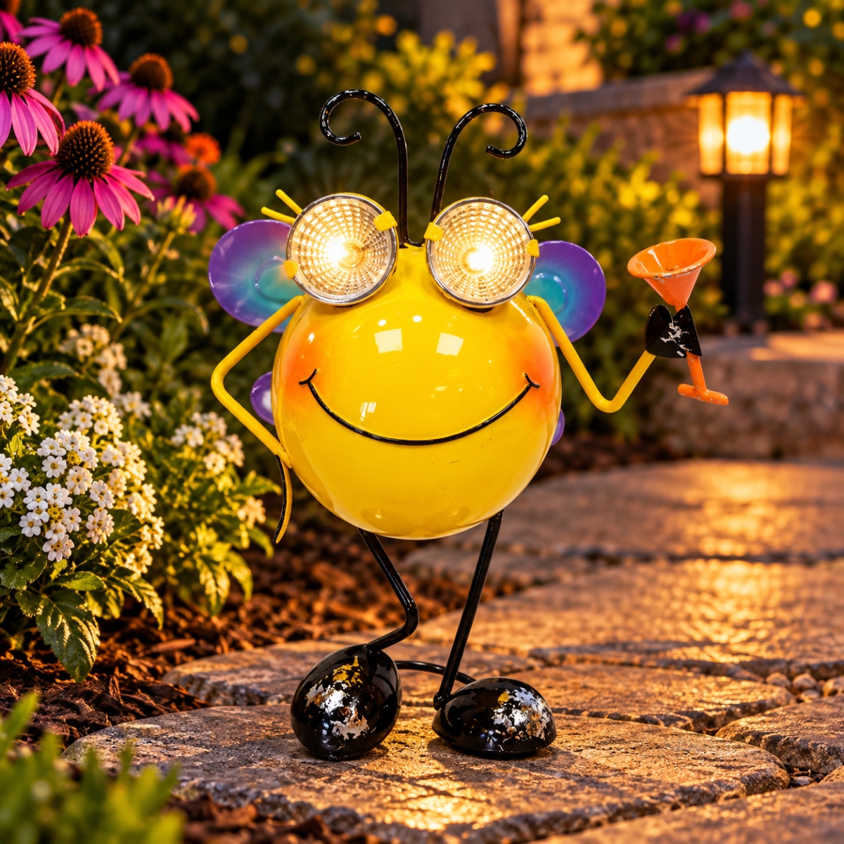 AI-GG9670 Happy Bug Holding A Martini Glass Solar Light