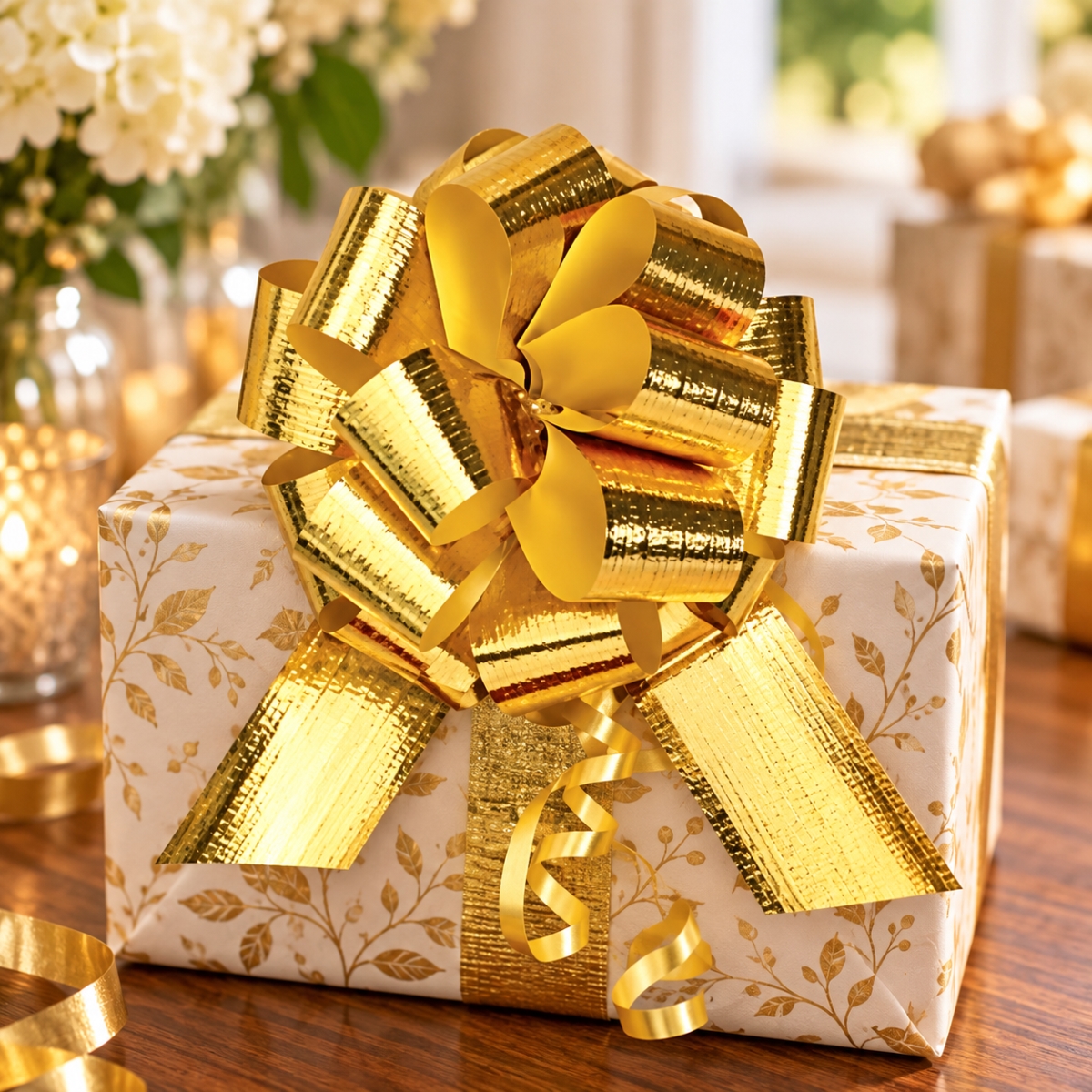 Set Of 50 5'D Metallic Gold With 18 Loops Pull Bow