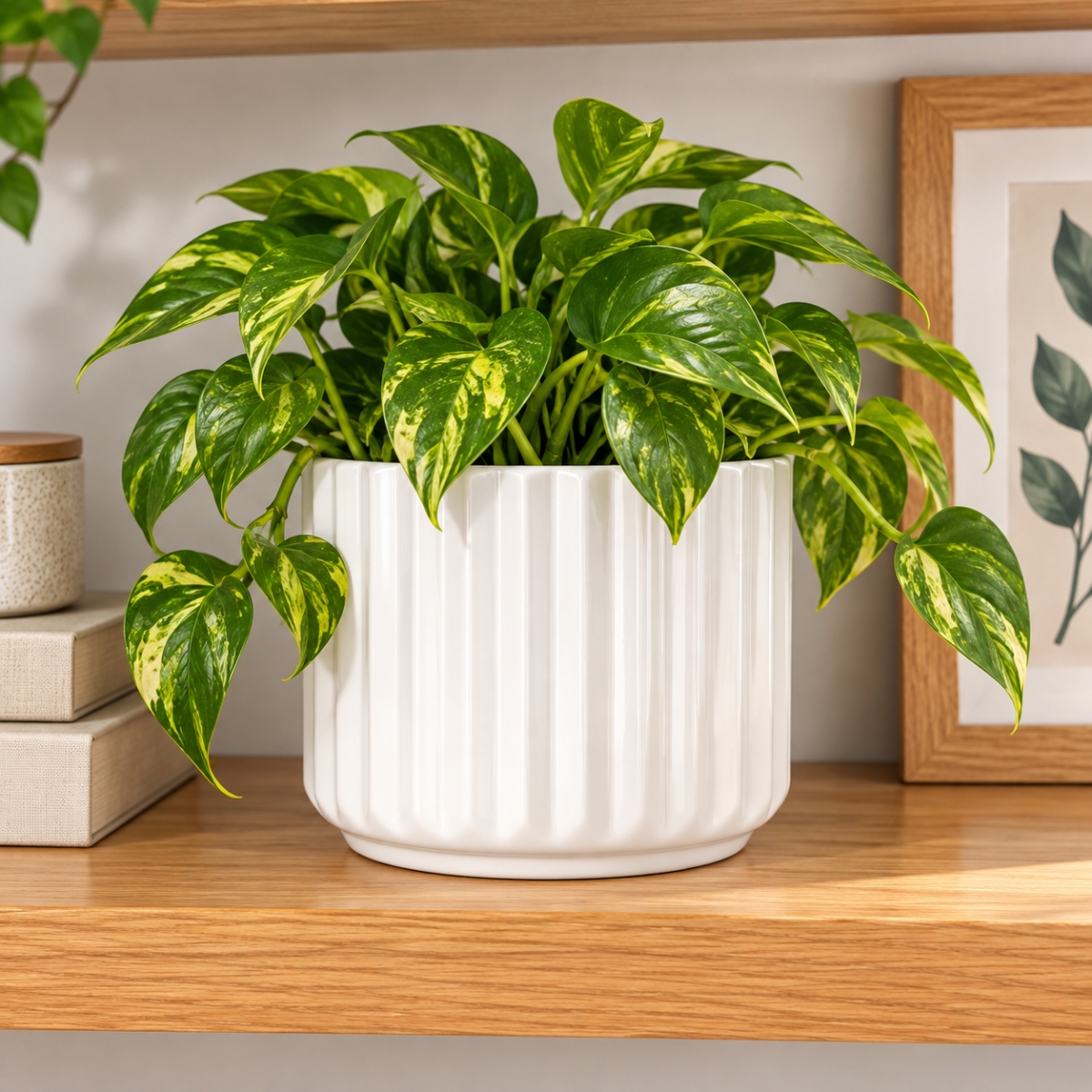 AI-CE00-373 Shiny White Ribbed Pot