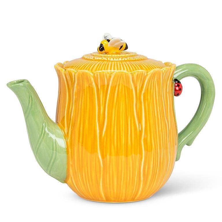 AB-27-SPRINGTIME-095-TPOT Flower Shape With Bee And Ladybug Teapot