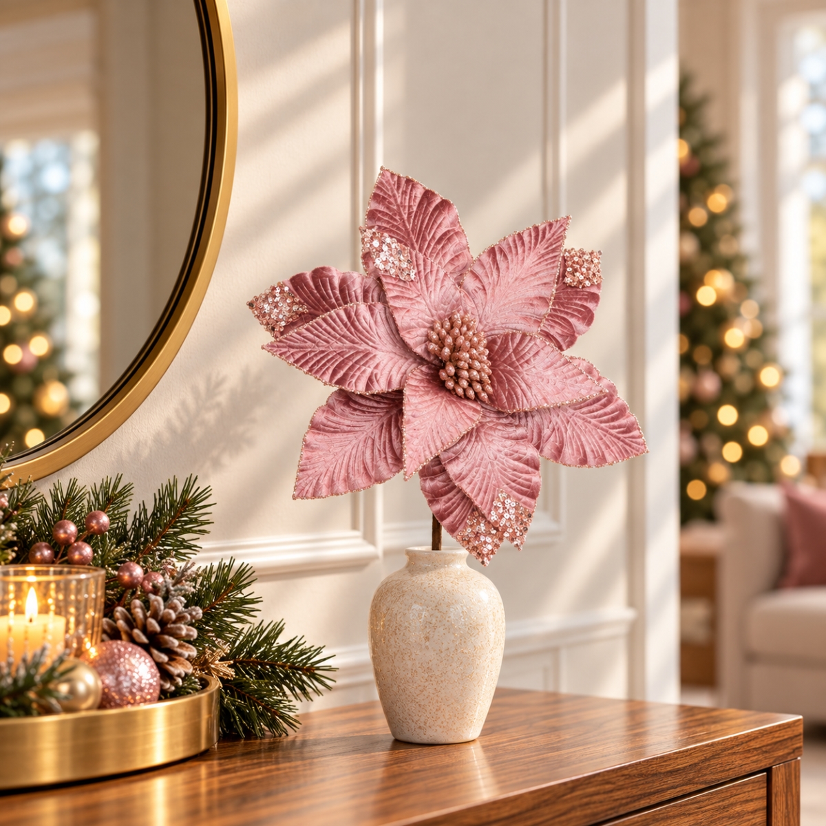 AI-FL7263PI Antique Pink Poinsettia Pick
