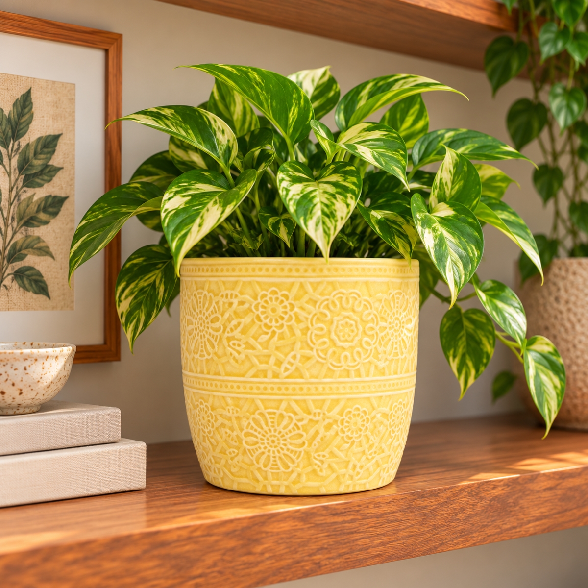 AI-CE07-4047 Yellow Floral Patterned Pot