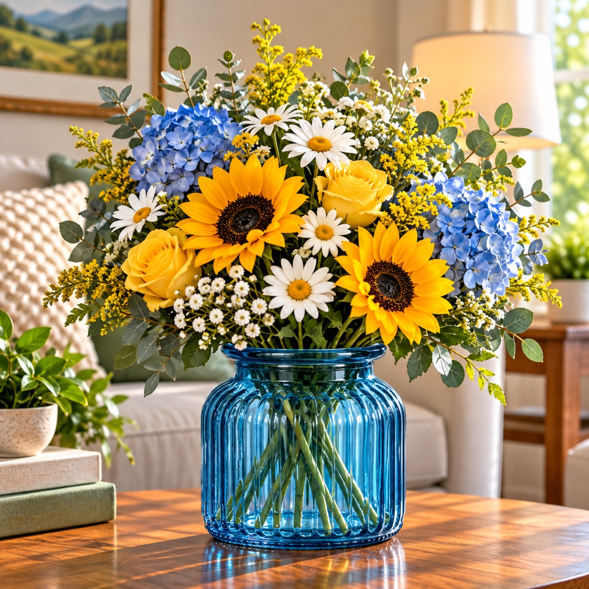 AI-N3649-2674 Alpine Blue Ribbed Vase