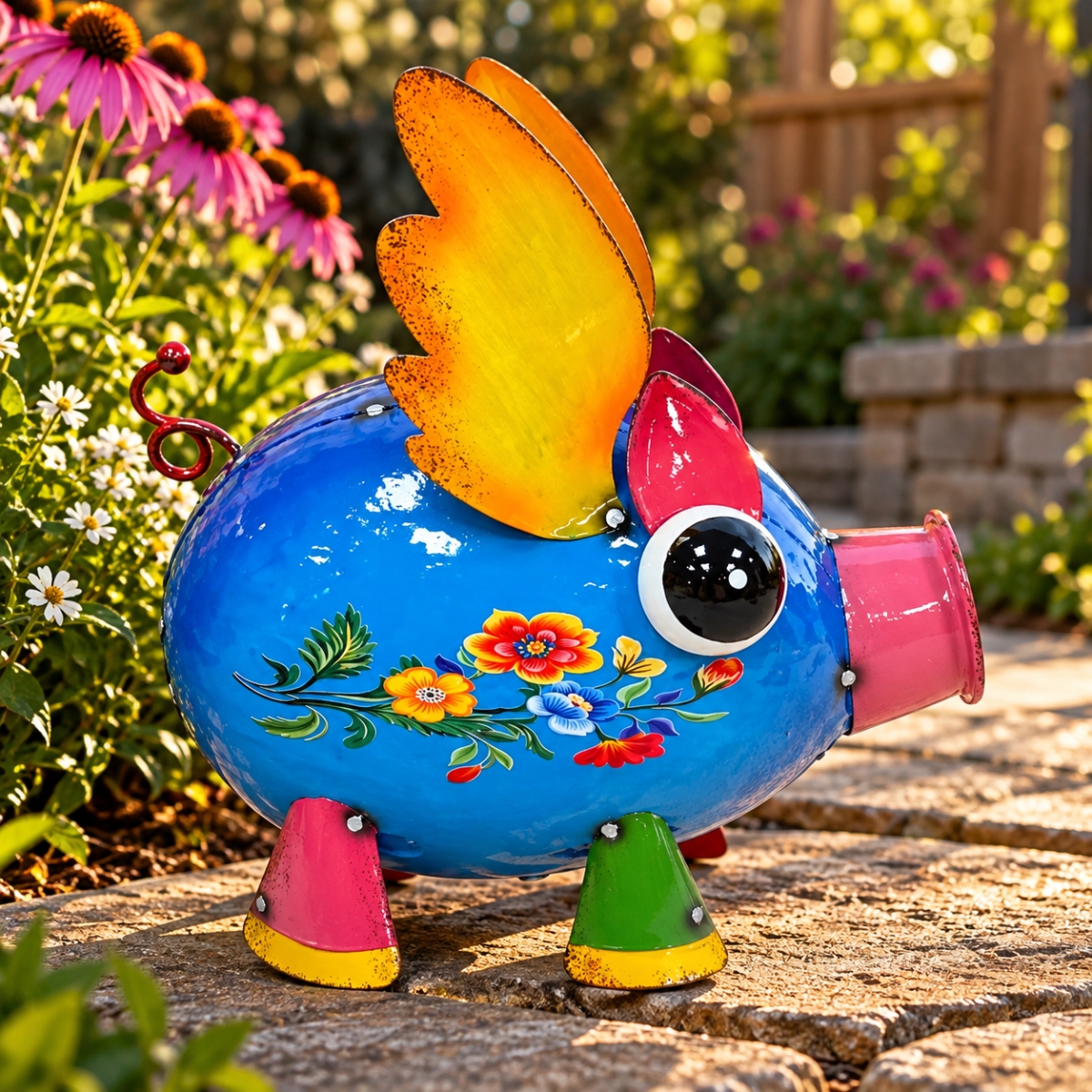 AI-GG9680 Colourful Pig With Wings Garden Sculpture