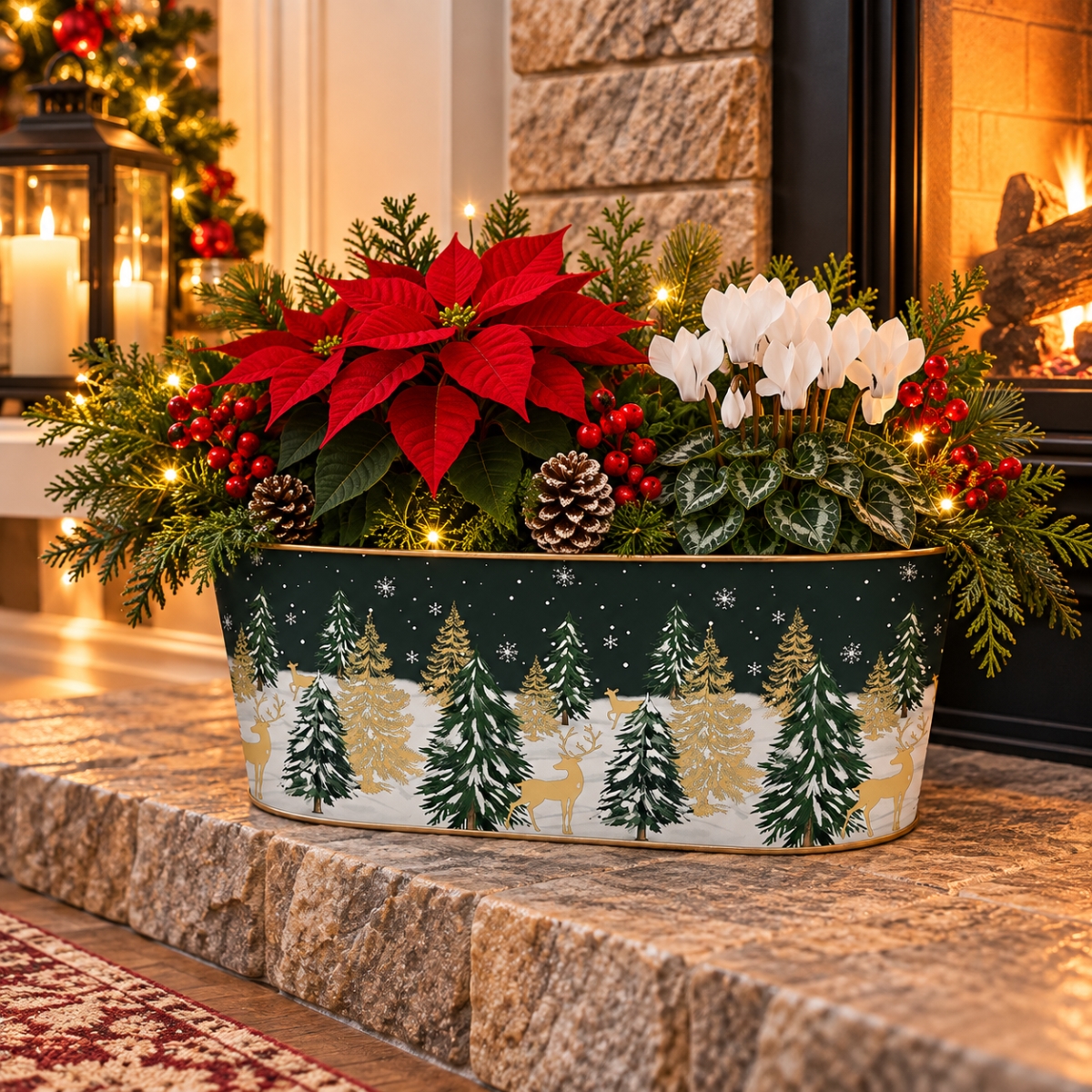 AI-GA3465-1138 A Night In A Winters Forest Oval Pot