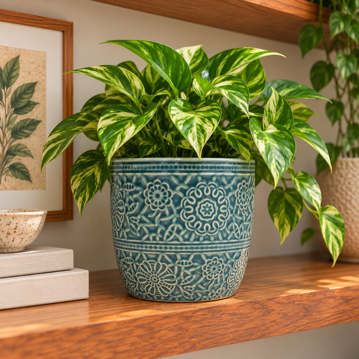 AI-CE07-4050 Dark Blue Floral Patterned Pot