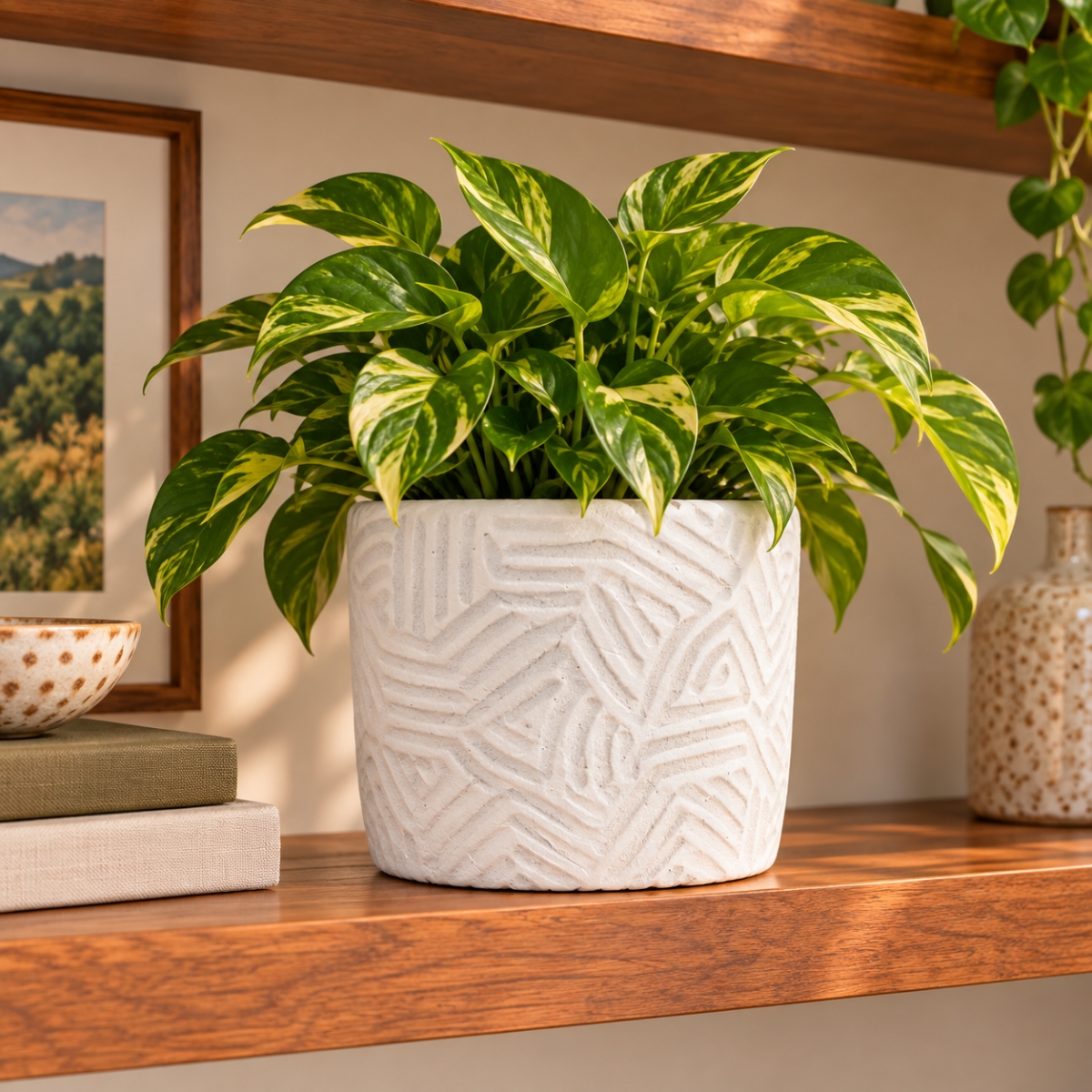 AI-CE10-2009 Sancho Round White Patterned Pot