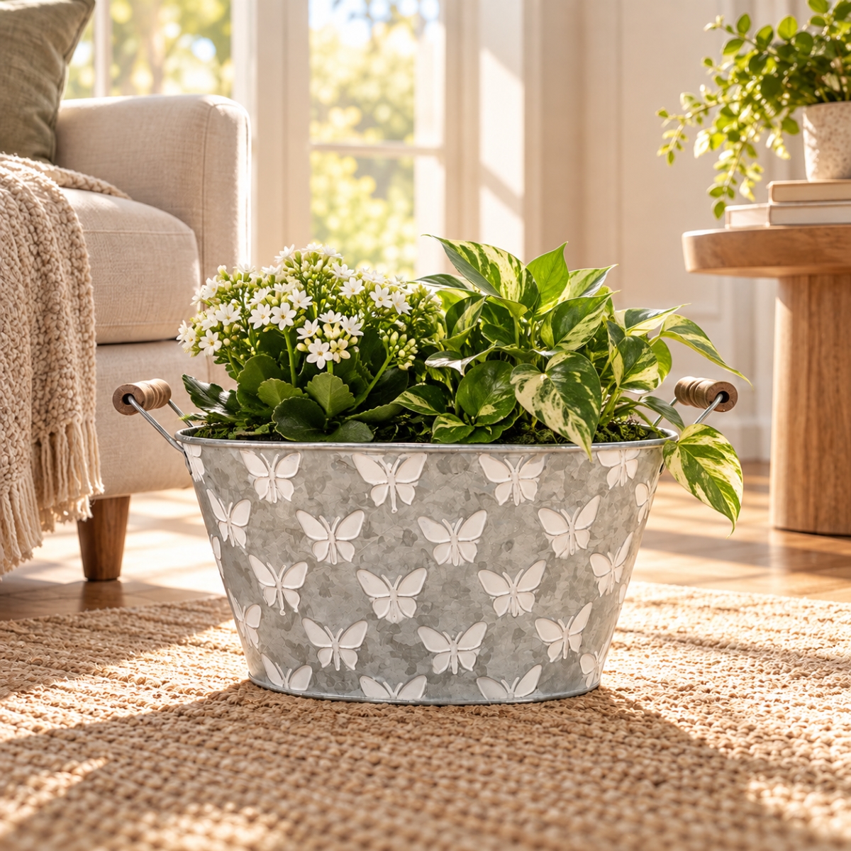 AI-GA2469-4042 Oval With Handles And Butterfly Pattern Pot