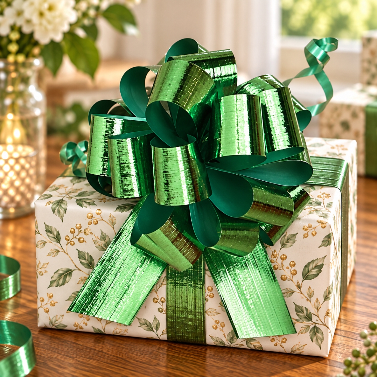 Set Of 50 5'D Metallic Emerald Green With 18 Loops Pull Bow