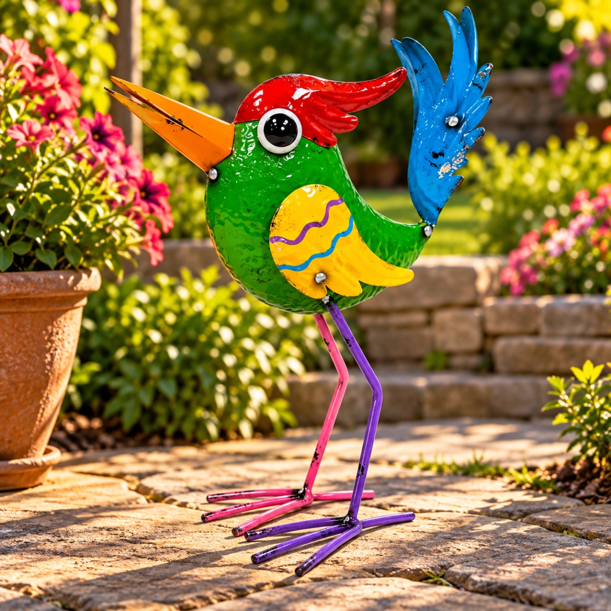 AI-GG9683 Colourful Standing Parrot Garden Sculpture