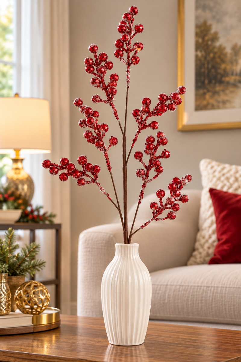 AI-FL7215BUR Glitter Burgundy Berry Spray Pick