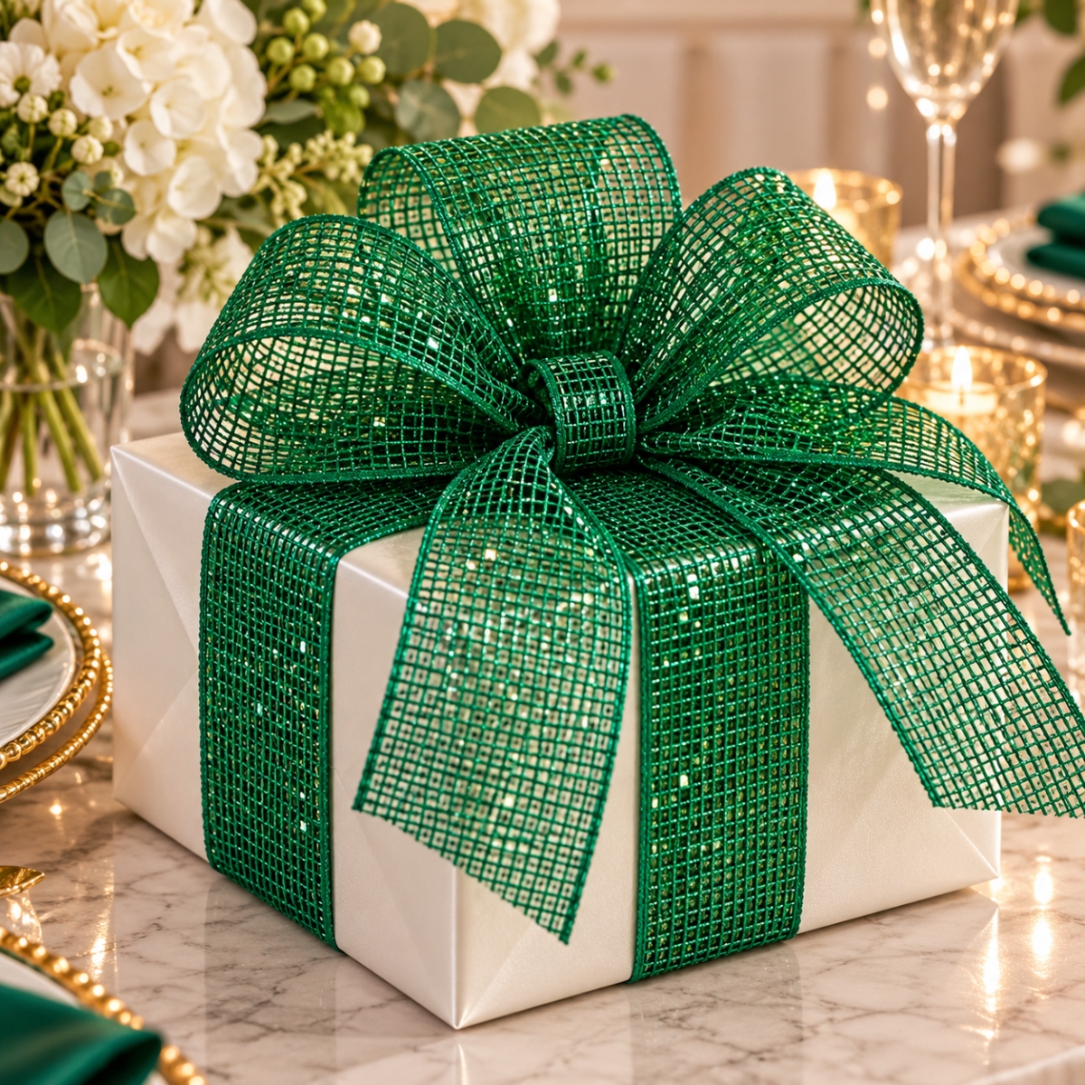 AI-5908100024 4'X25Yds Emerald Green Metallic Mesh Ribbon