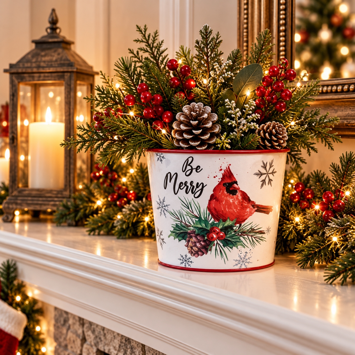 AI-GA3500-1140 Be Merry Cardinal On A Pine Bough Pot