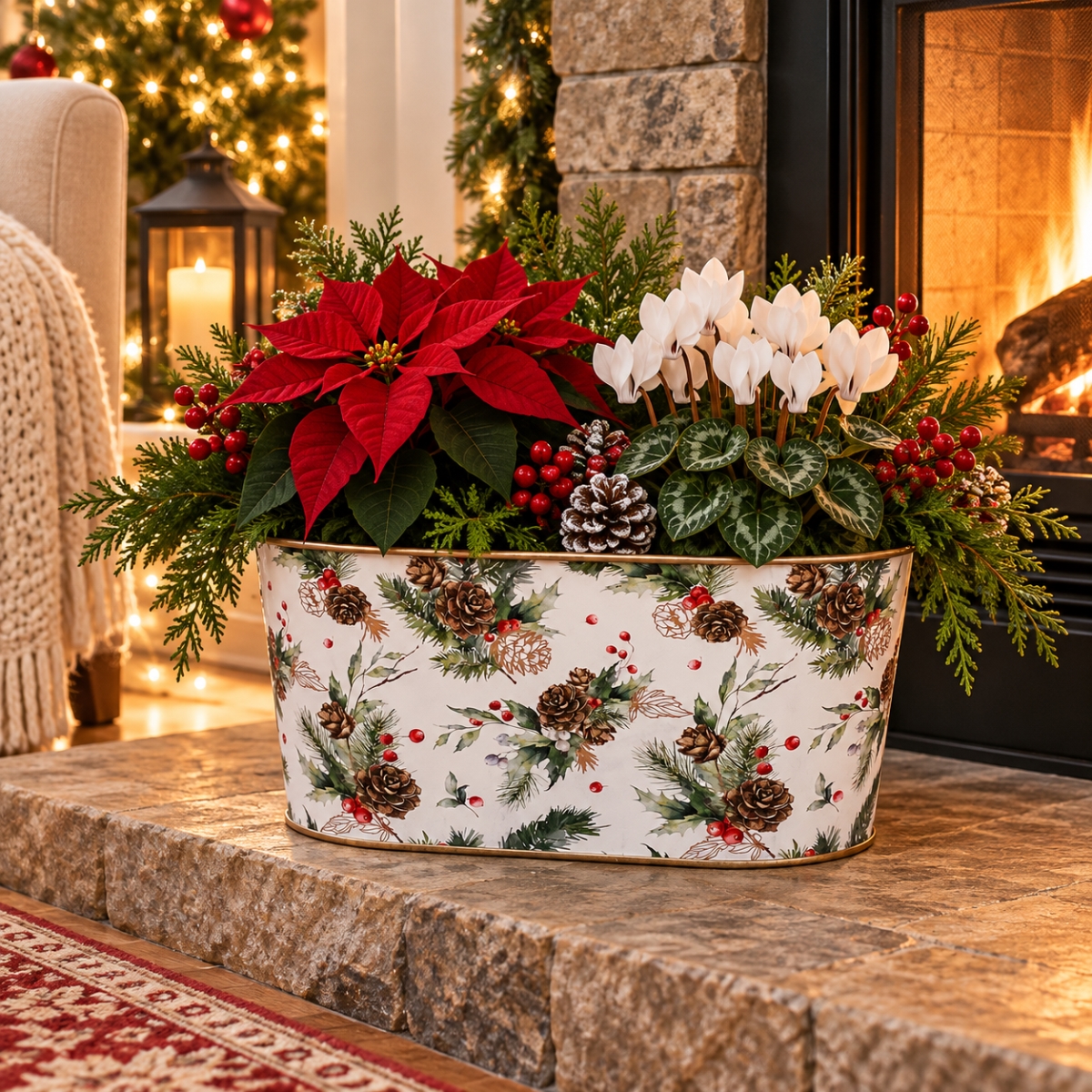 AI-GA3405-1142 Allover Pine Cones And Boughs Pot