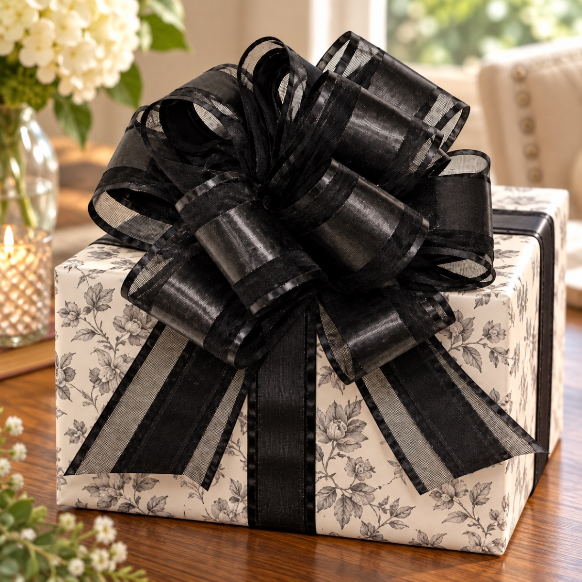 Set Of 50 7'D Black Center Stripe Pull Bow
