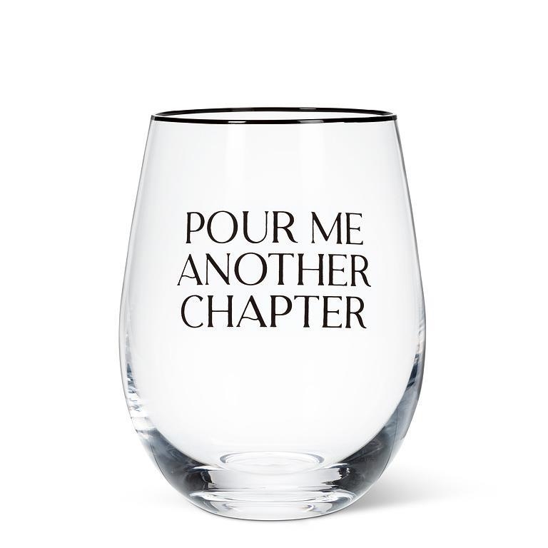 AB-27-TEXT-08 Pour Me Another Chapter Stemless Wine Glass