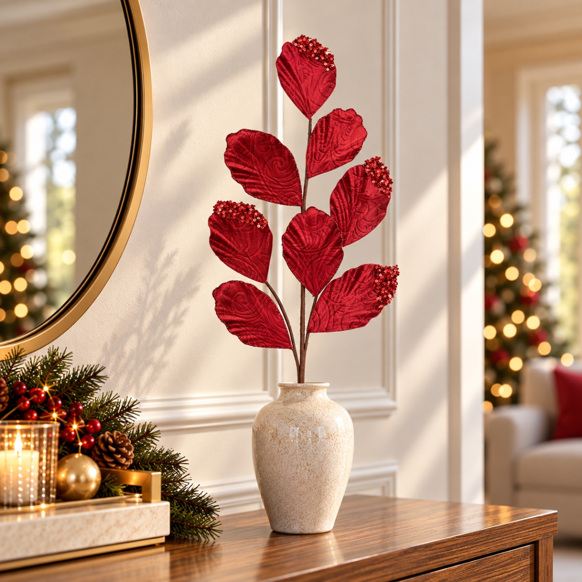 AI-FL7264CHE Black Cherry Christmas Leaf Spray Pick