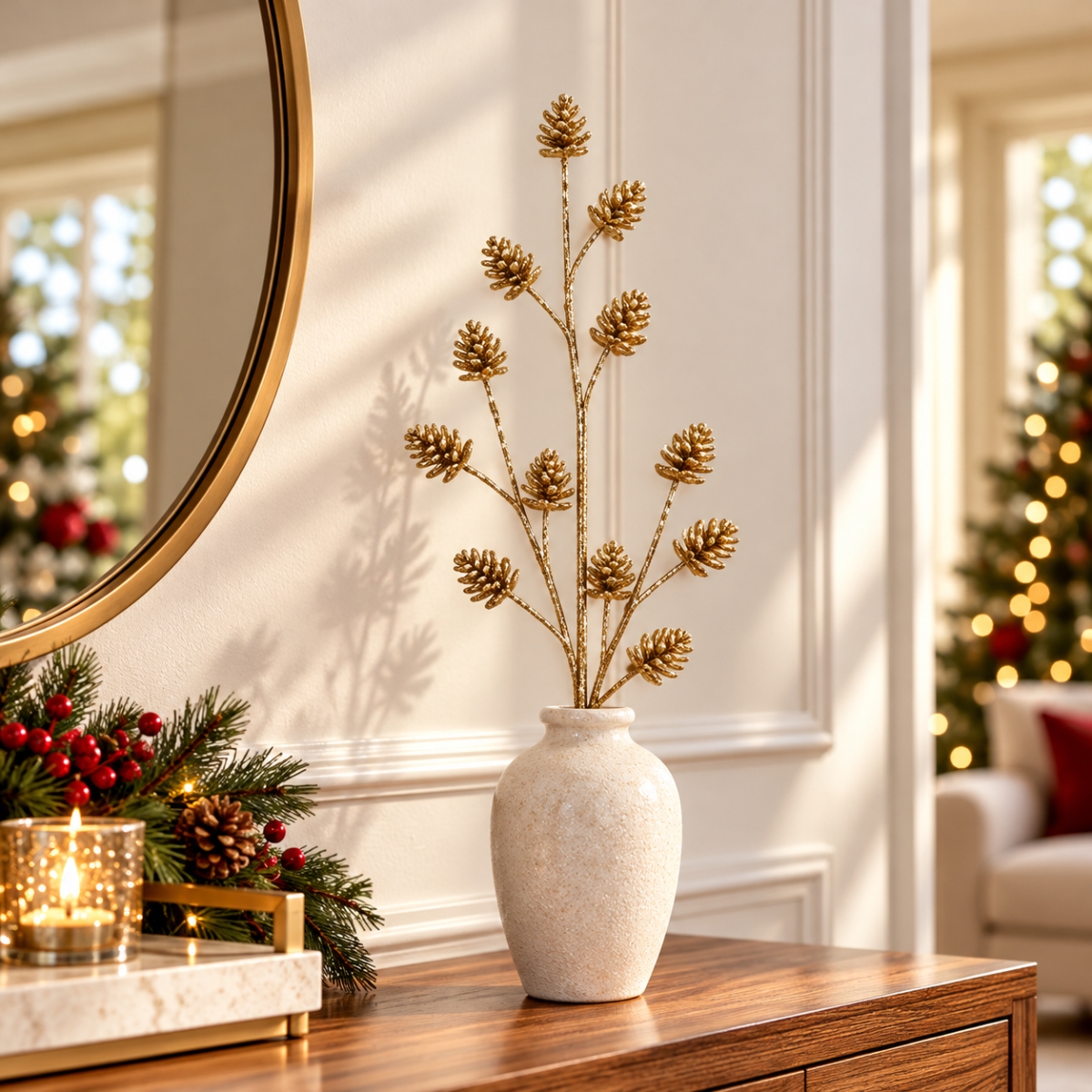 AI-FL7262GO Metallic Gold Pinecone Spray Pick