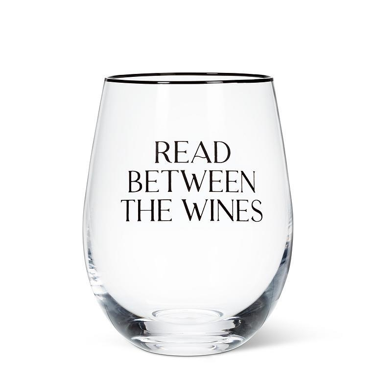AB-27-TEXT-05 Read Between The Wines Stemless Wine Glass