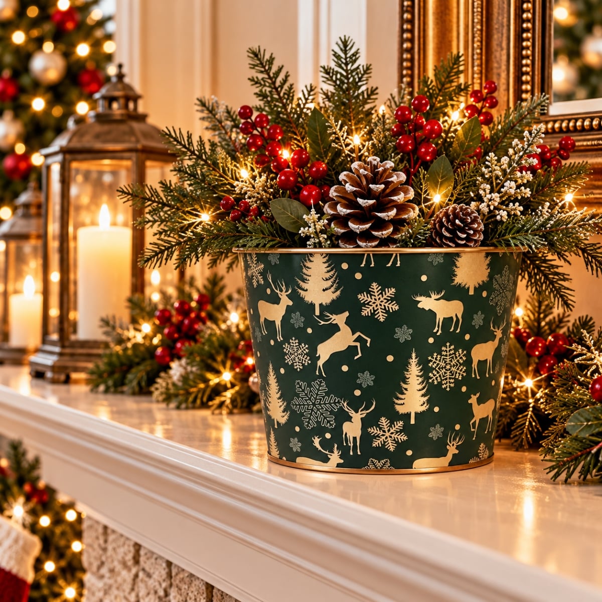 AI-GA3500-1144 Allover Trees, Snowflakes,Deer And Moose Pot