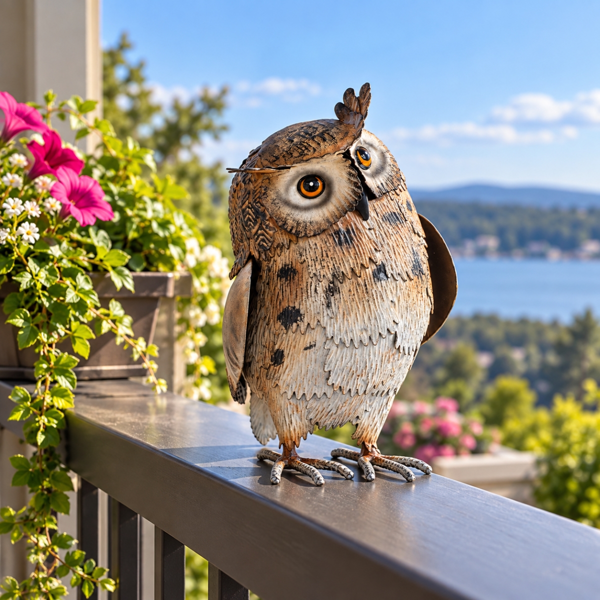 AI-GG9666 Quizzical Standing Owl Garden Sculpture