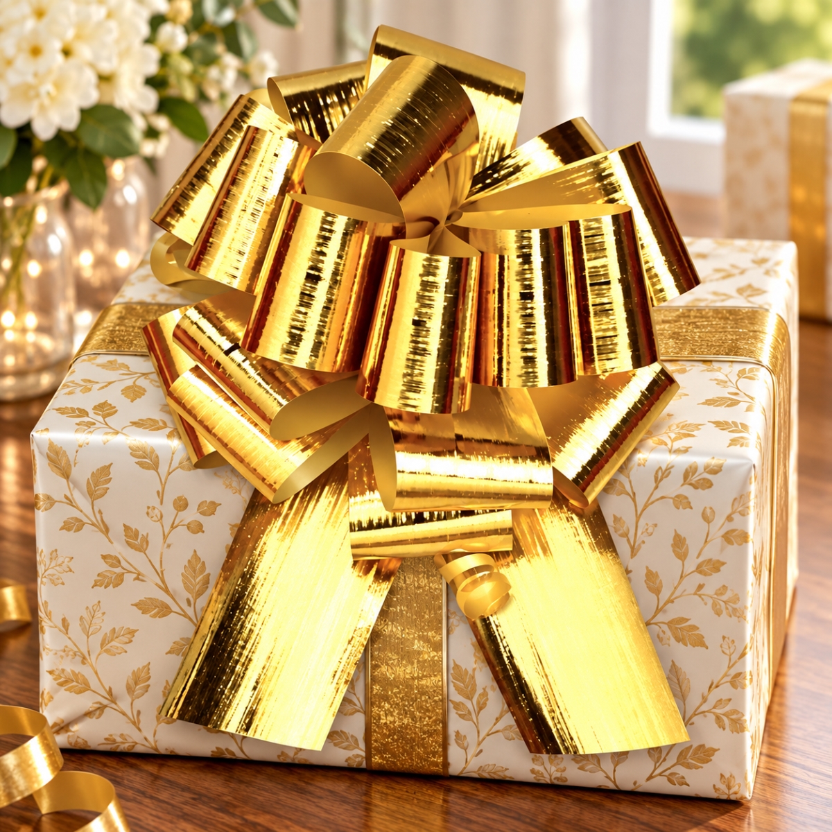Set Of 50 7'D Metallic Gold Center Stripe Pull Bow