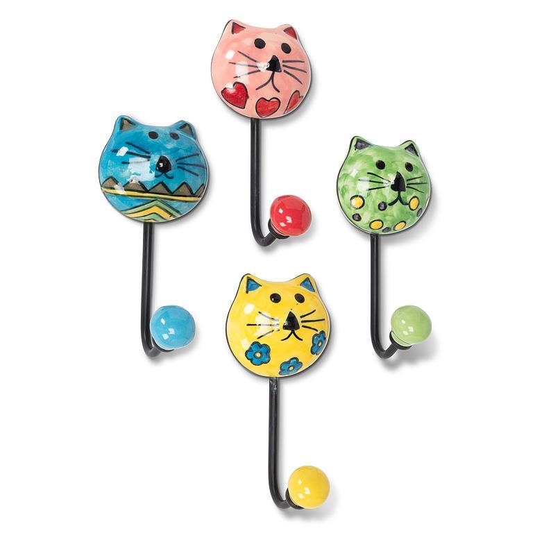 AB-98-ARTSY-503 Set Of 4 Assorted Colors Cat Face Hooks