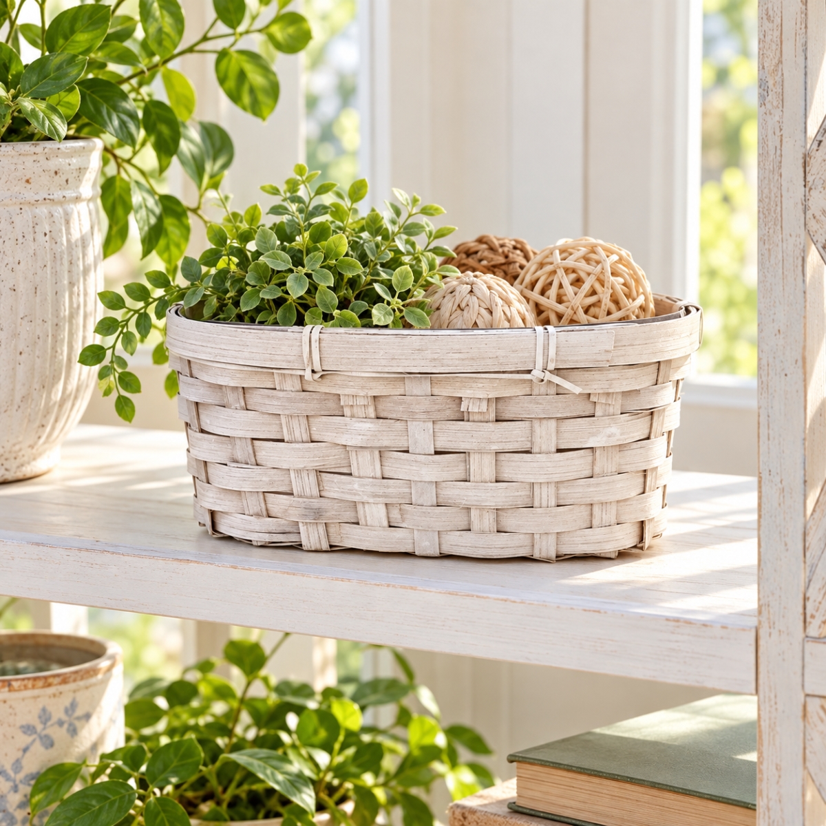 AI-2422WW Washed White Oval Basket