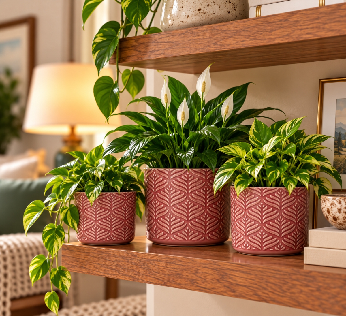 AI-CE206-394 Set Of 3 Cherry Pink Leaf Pattern Pot