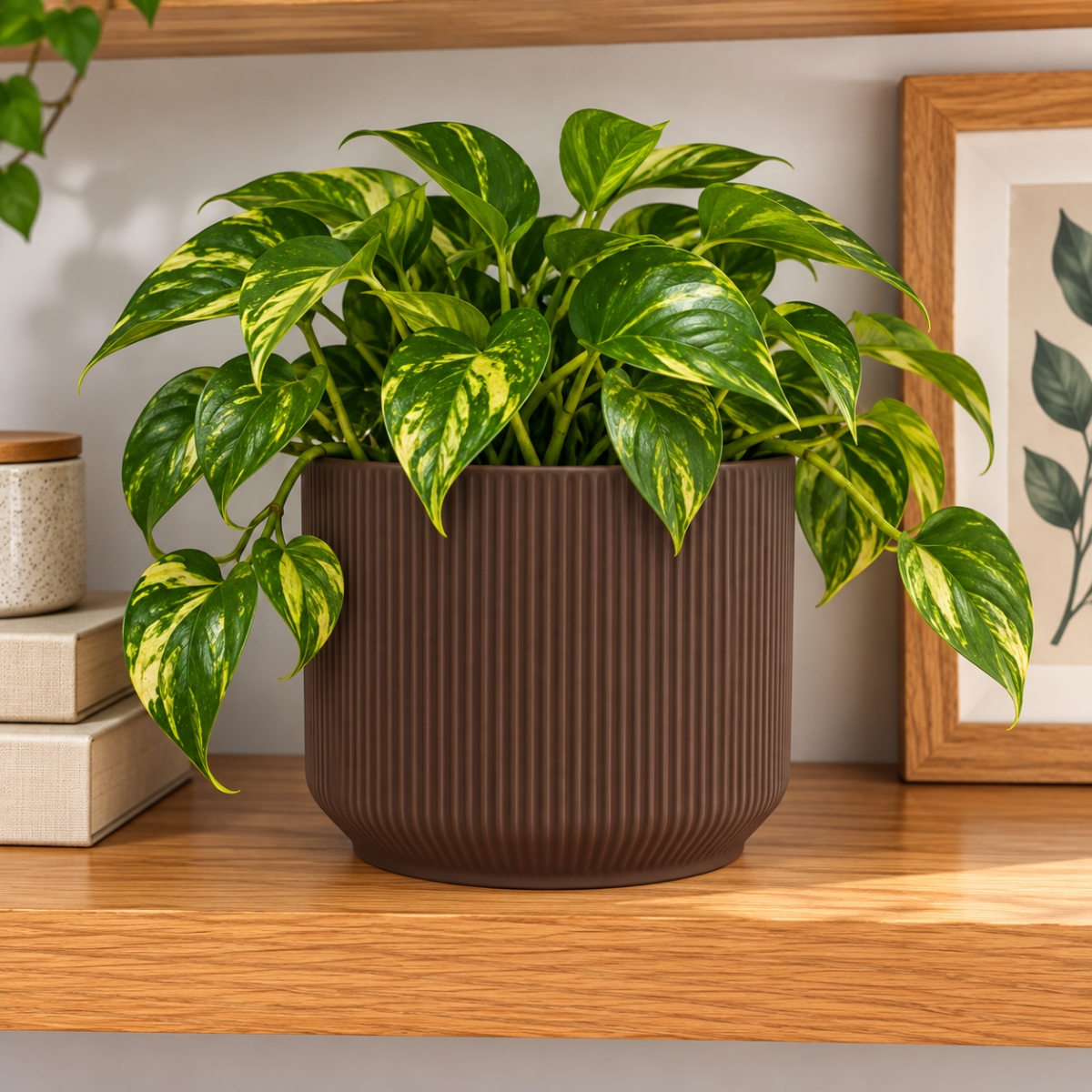 AI-CE00-378 Matte Mocha Brown Ribbed Pot