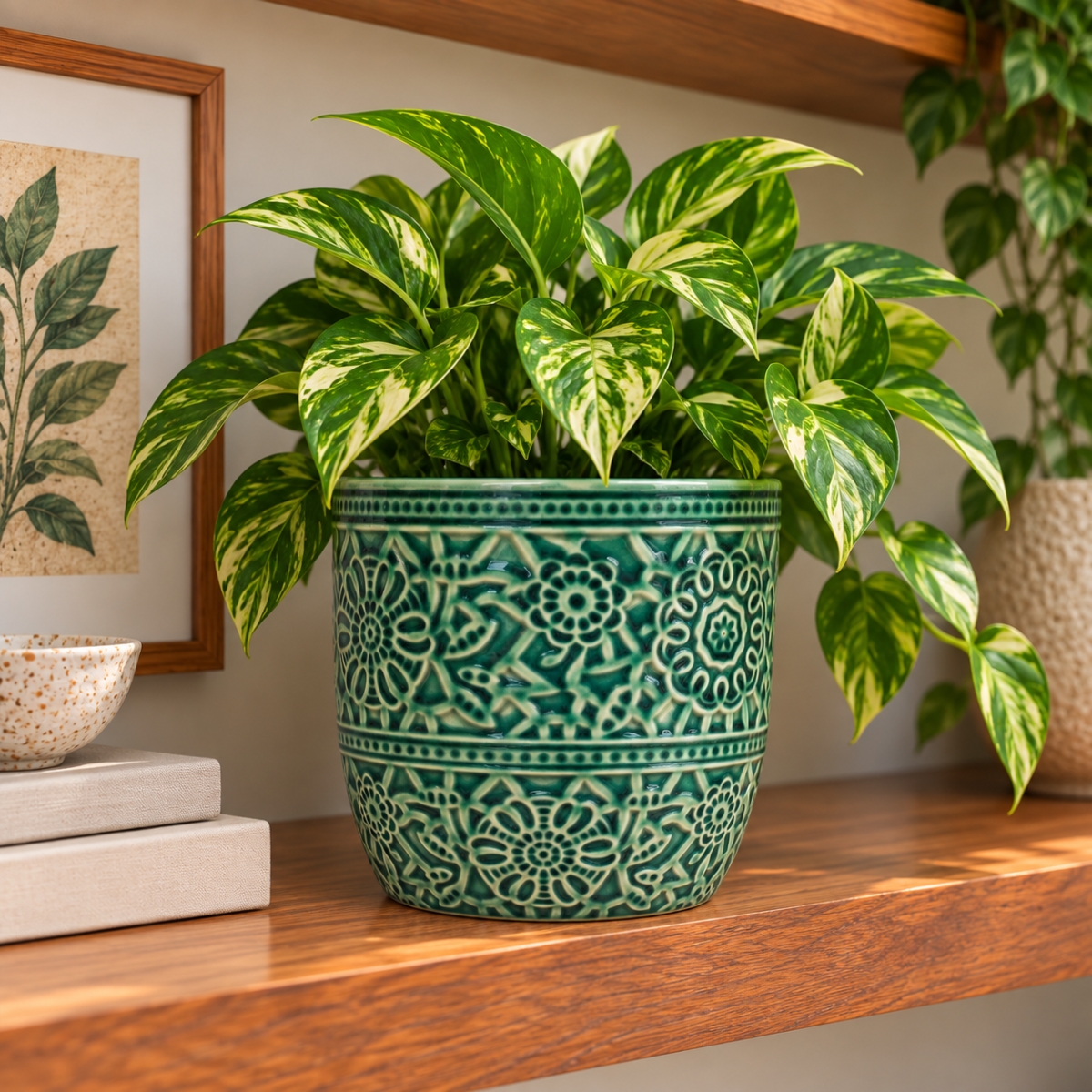 AI-CE07-4049 Green Floral Patterned Pot