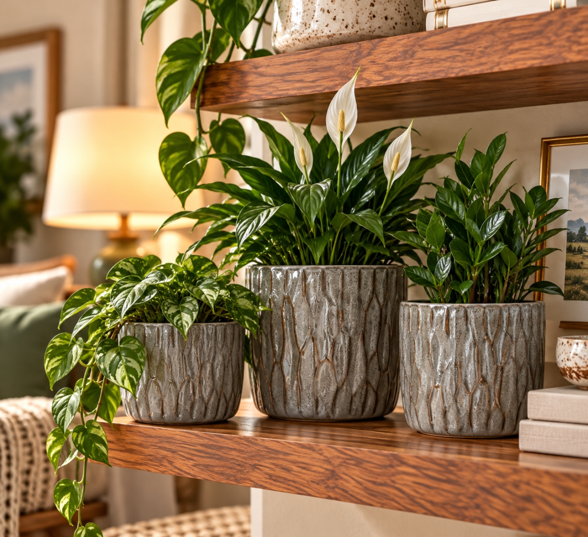 AI-CE208-387 Set Of 3 Glossy Gray Textured Pattern Pot