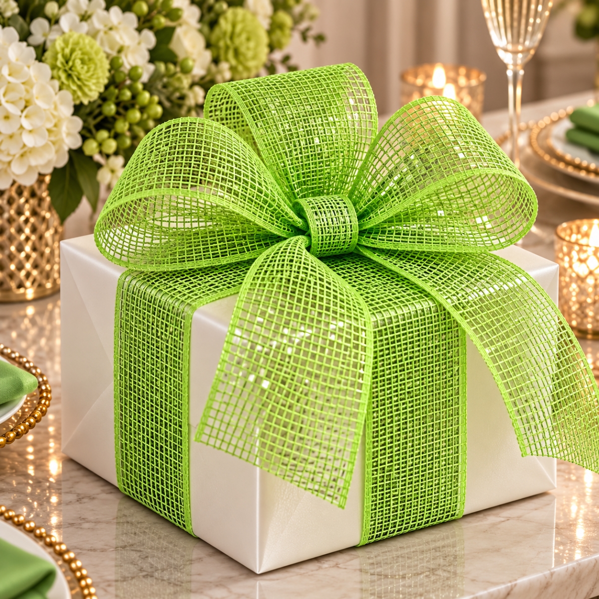 AI-5908100101 4'X25Yds Apple Green Metallic Mesh Ribbon