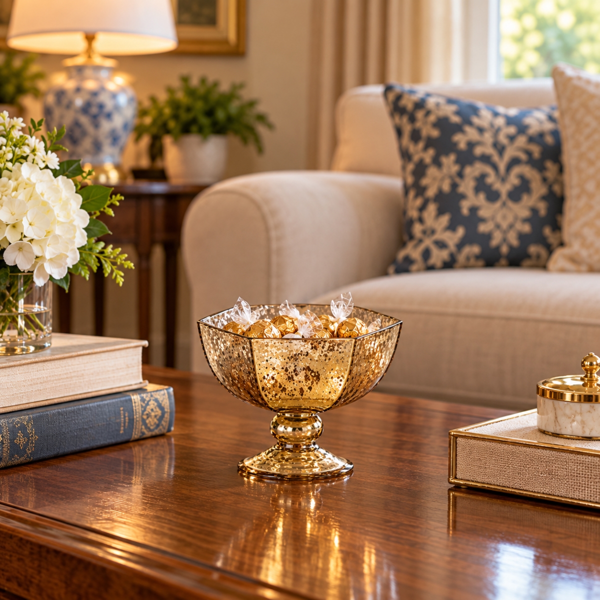 AI-04815540 Mercury Gold Finish On A Pedestal Bowl