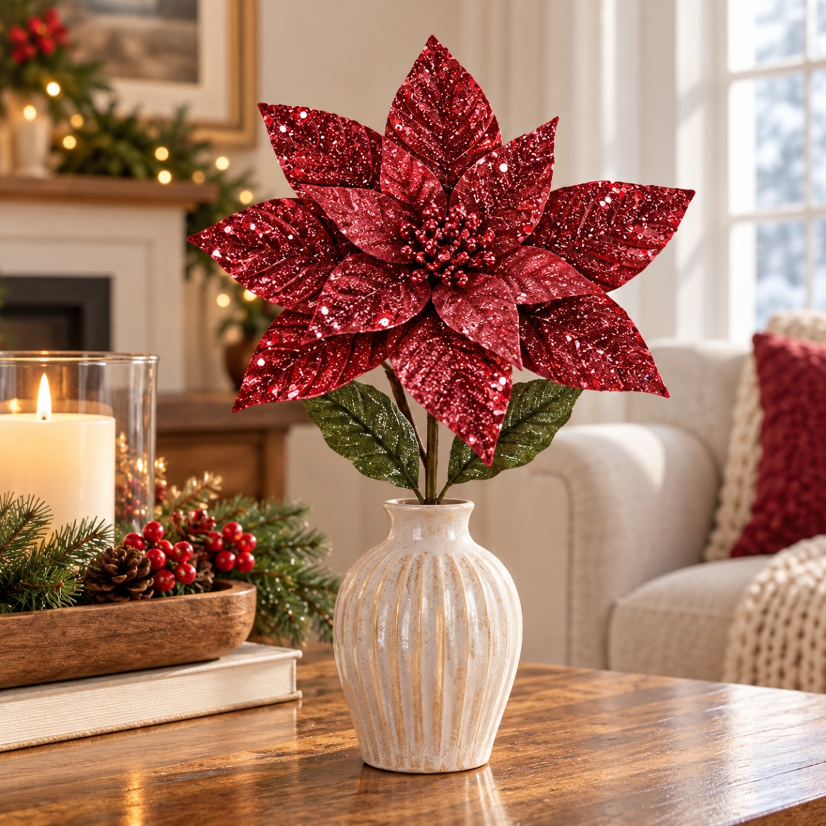 AI-FL7255BUR Burgundy Poinsettia Pick