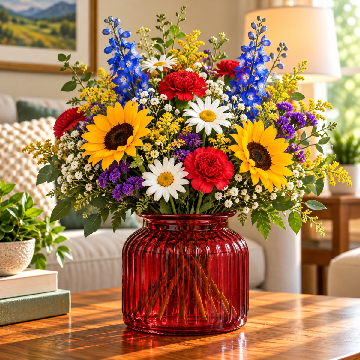 AI-N3649-2666 Cranberry Red Ribbed Vase