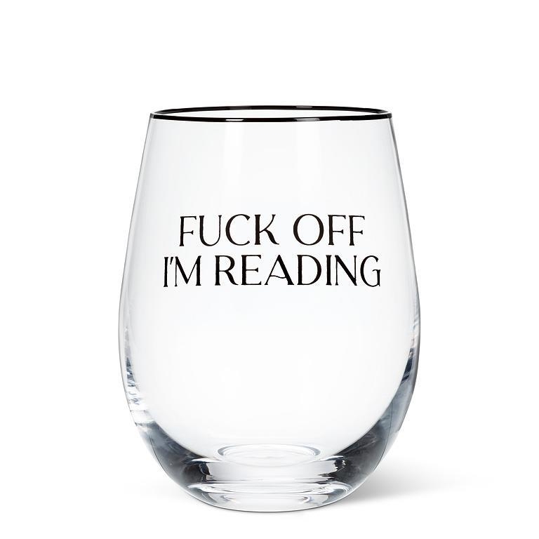 AB-27-TEXT-06 ... I'M Reading Stemless Wine Glass