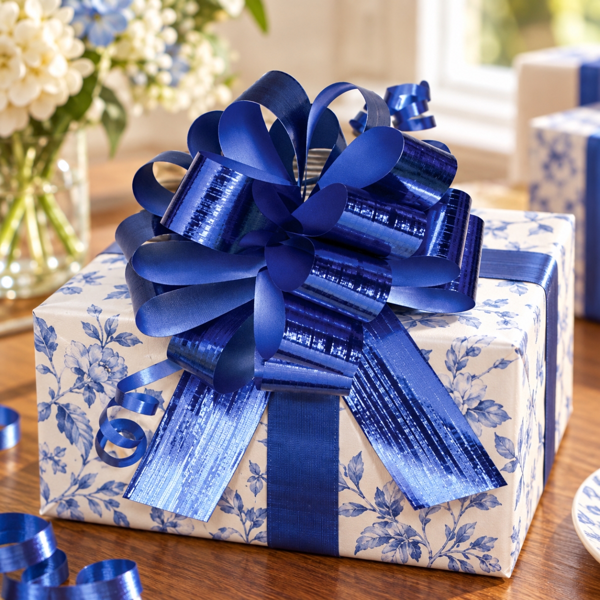 Set Of 50 5'D Metallic Royal Blue With 18 Loops Pull Bow