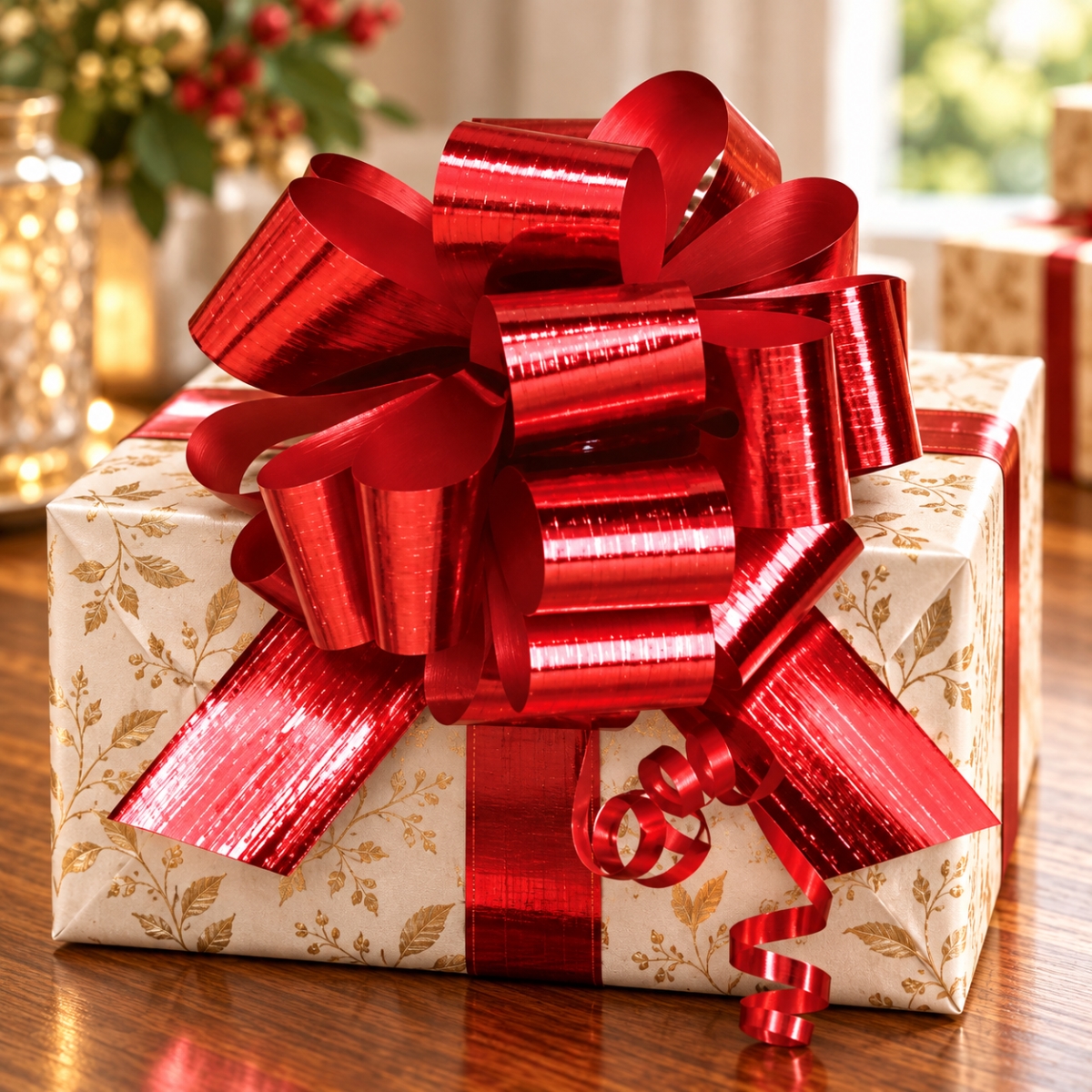 Set Of 50 5'D Metallic Red With 18 Loops Pull Bow