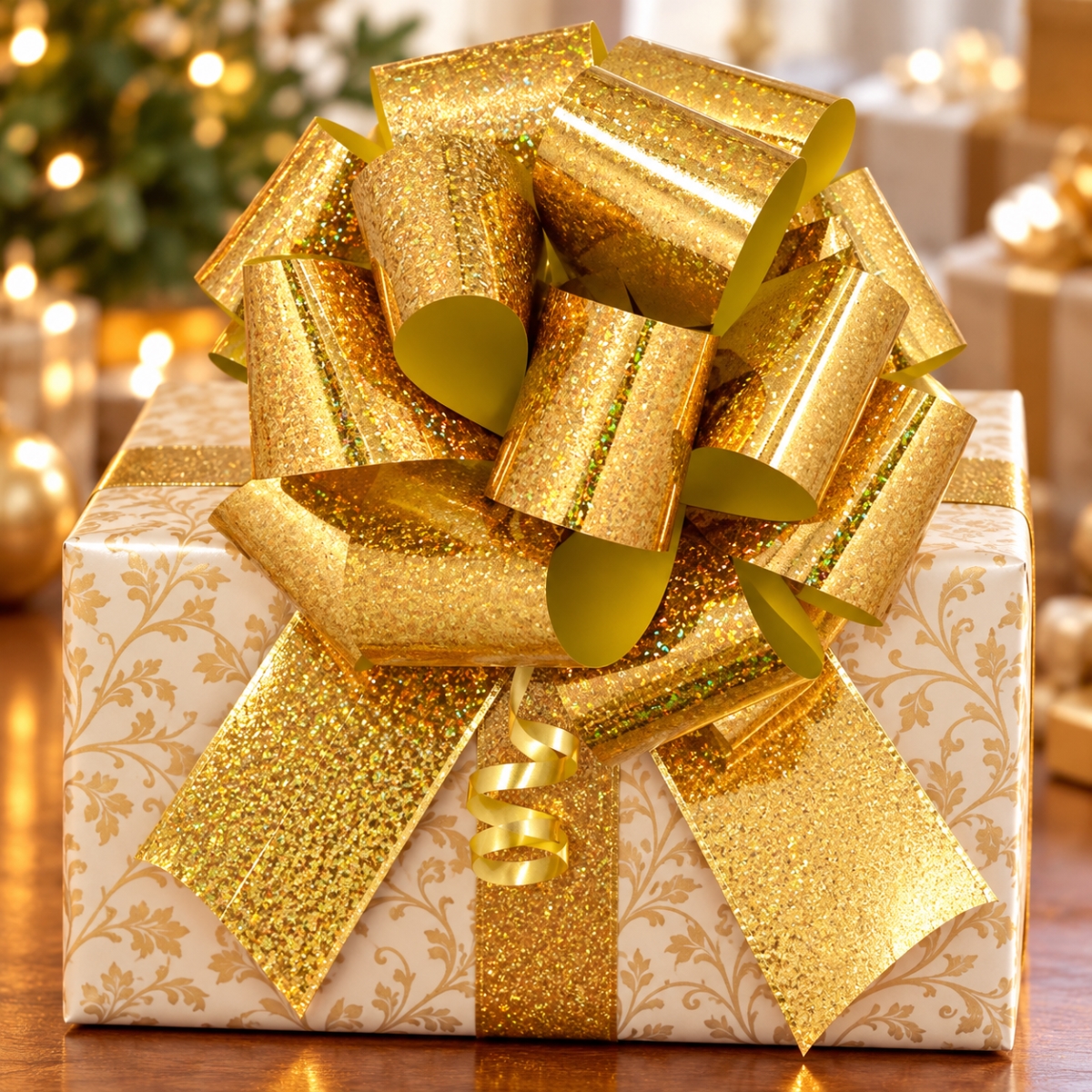 AI-BPF7375GLD Set Of 50 7'D Metallic Gold Holographic Pull Bow